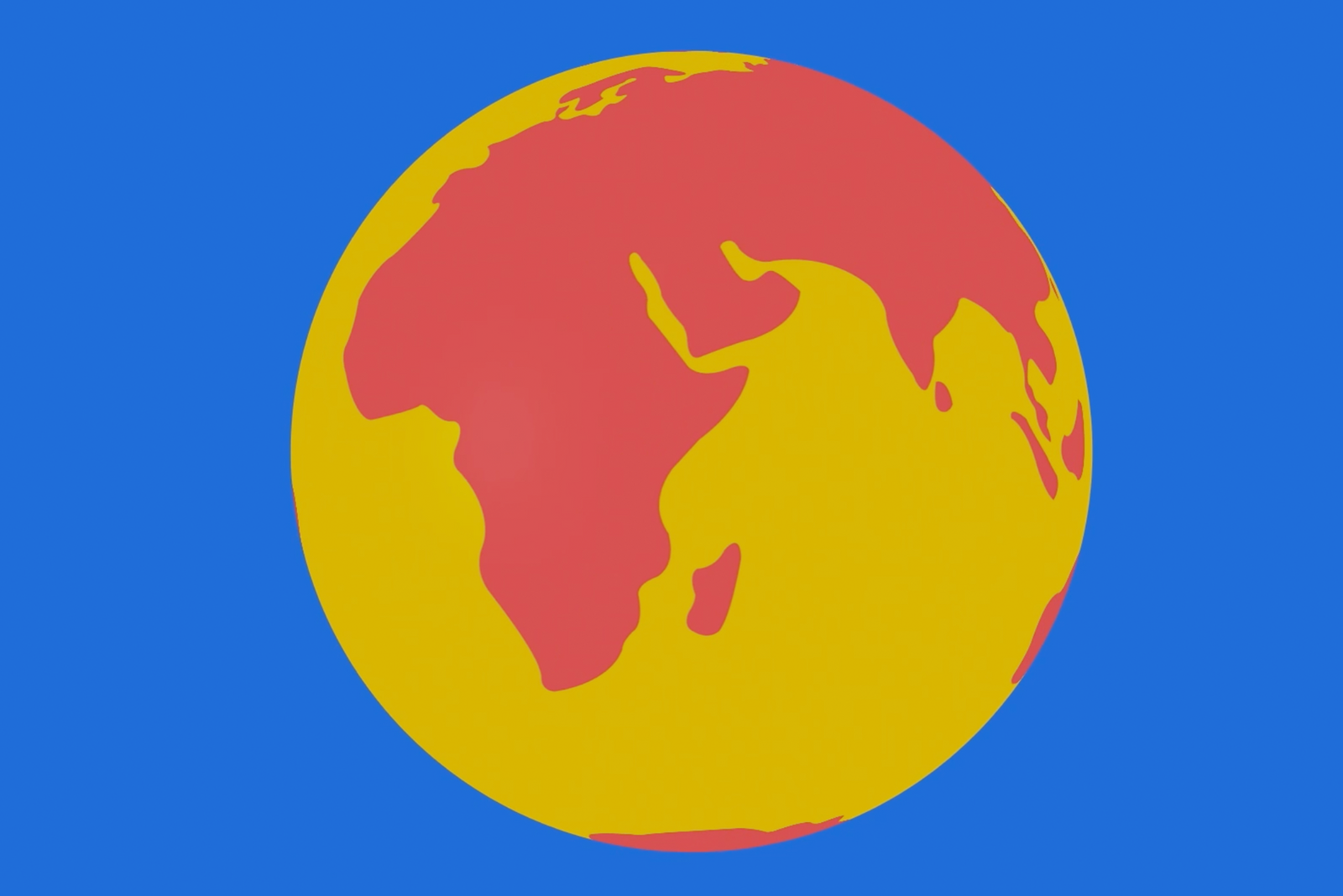 Stylized illustration of a globe showing Africa and the Middle East in red and yellow against a blue background.