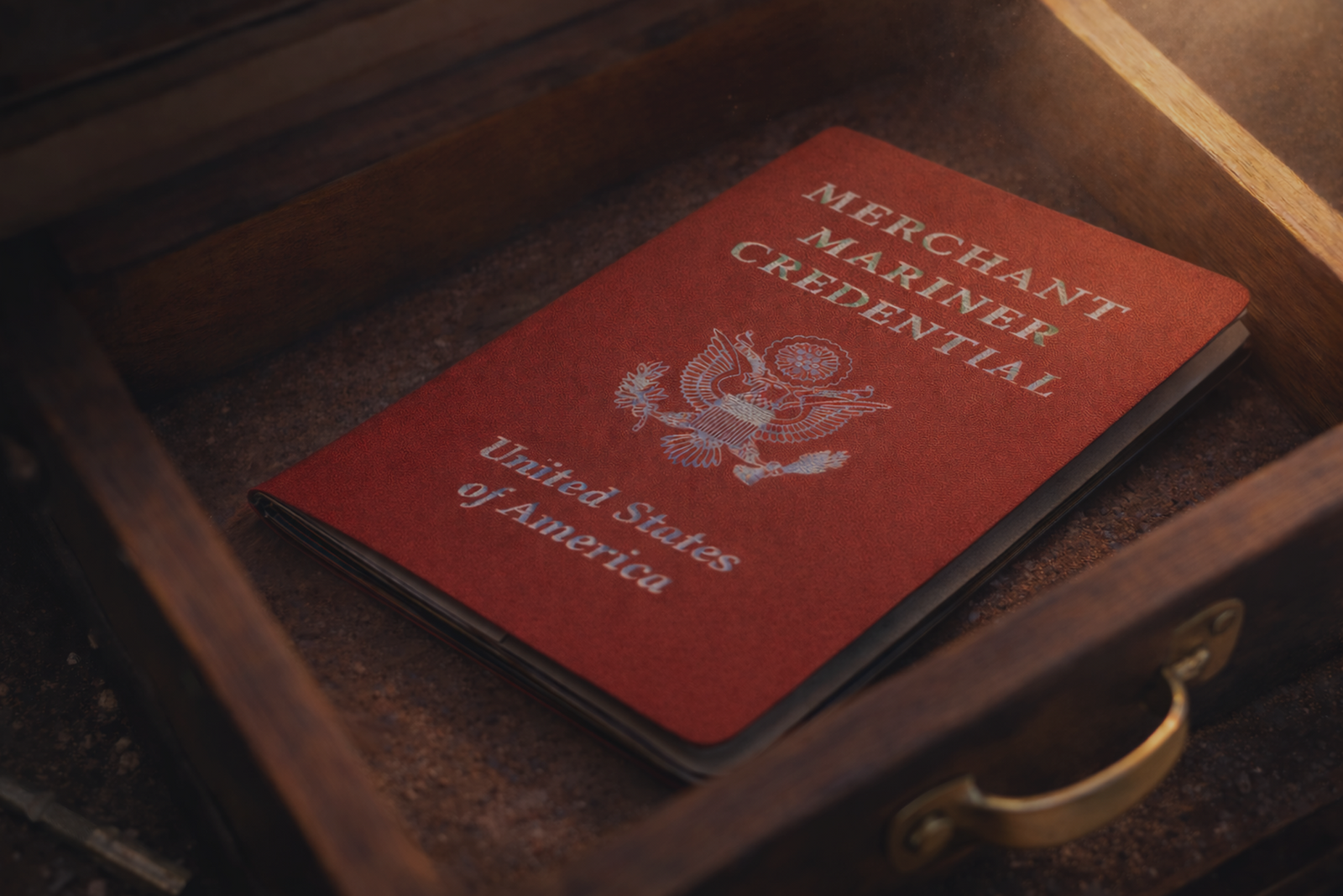 A close-up of a red Merchant Mariner Credential booklet, symbolizing issues that arise when a captain’s license has been expired for years.