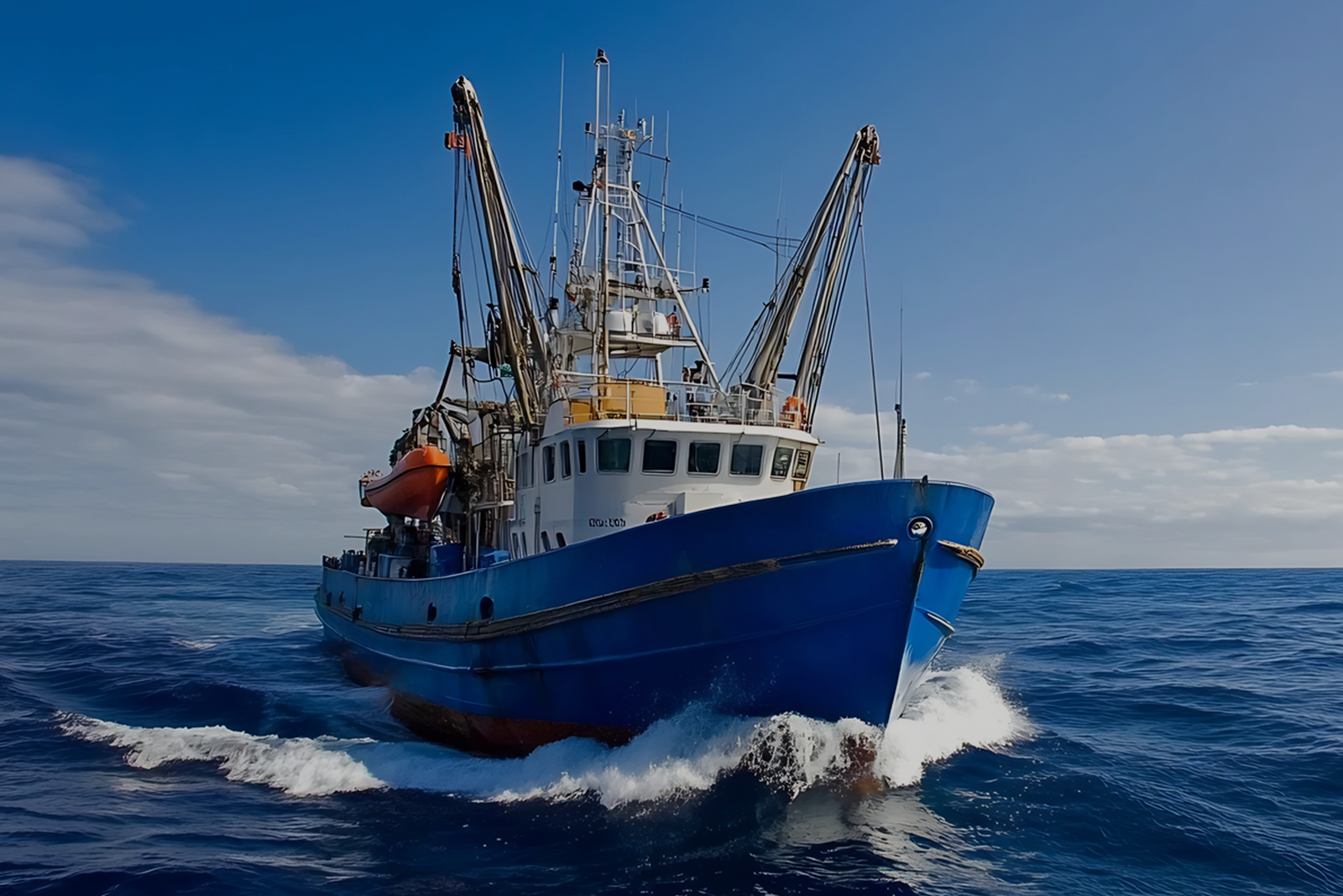 A boat cruising through the water under blue skies, illustrating the concept of maritime activity relevant to Inland and Near Coastal licenses.
