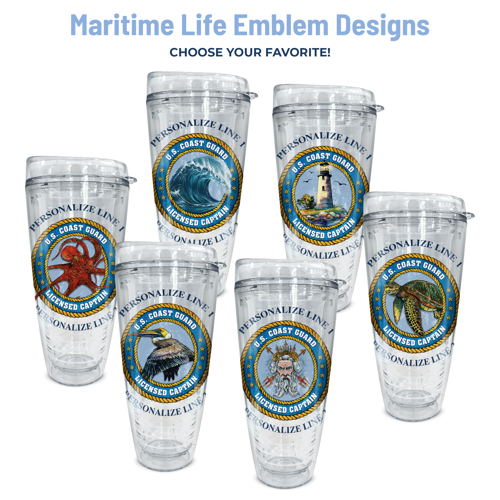 six maritime life emblem designs for tumblers
