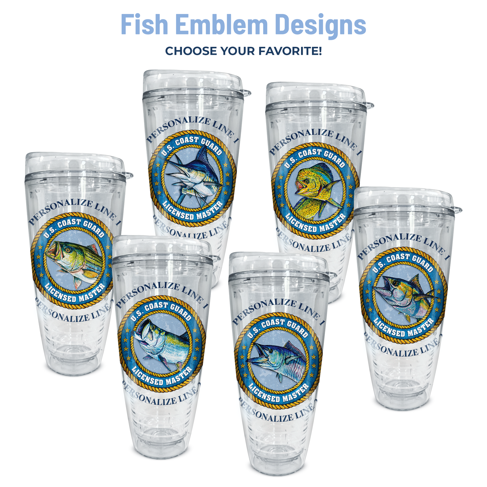 6 fish emblem designs for tumblers