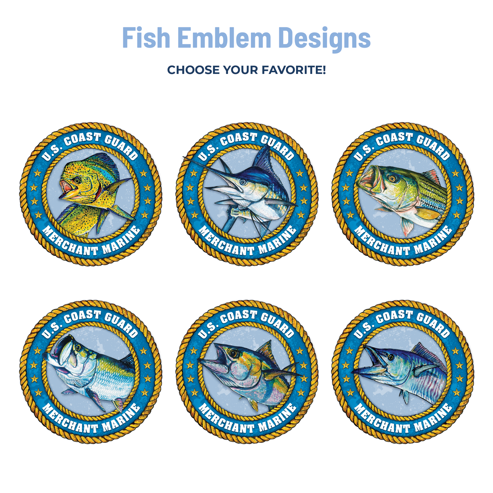 six fish emblem designs
