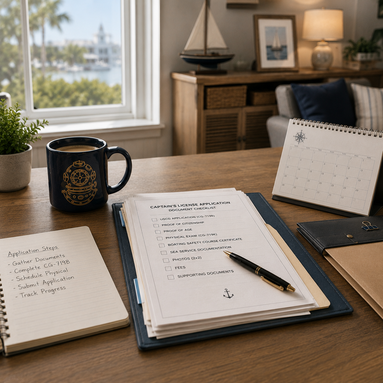 Desk with paperwork and mug image