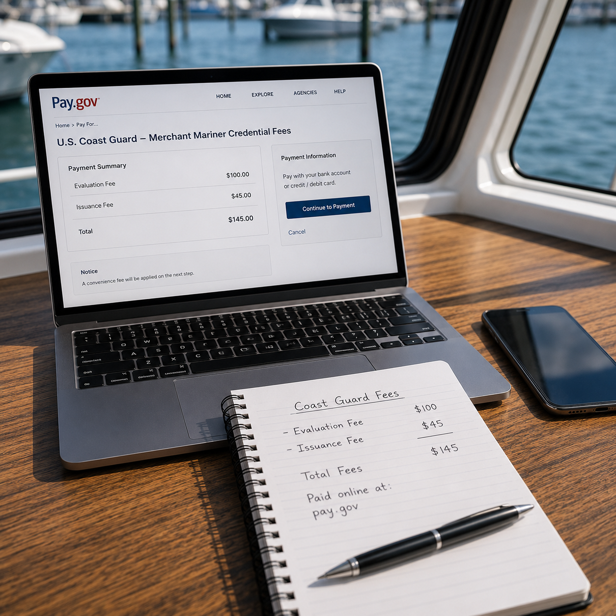 Open lap top with pay.gov and note book image