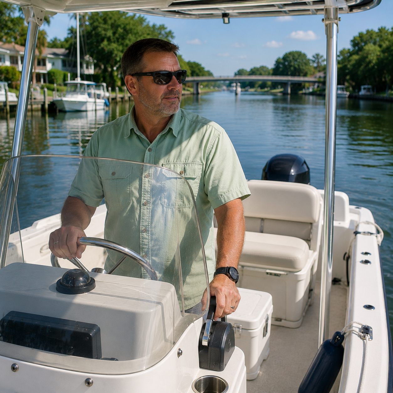 Man drving boat image