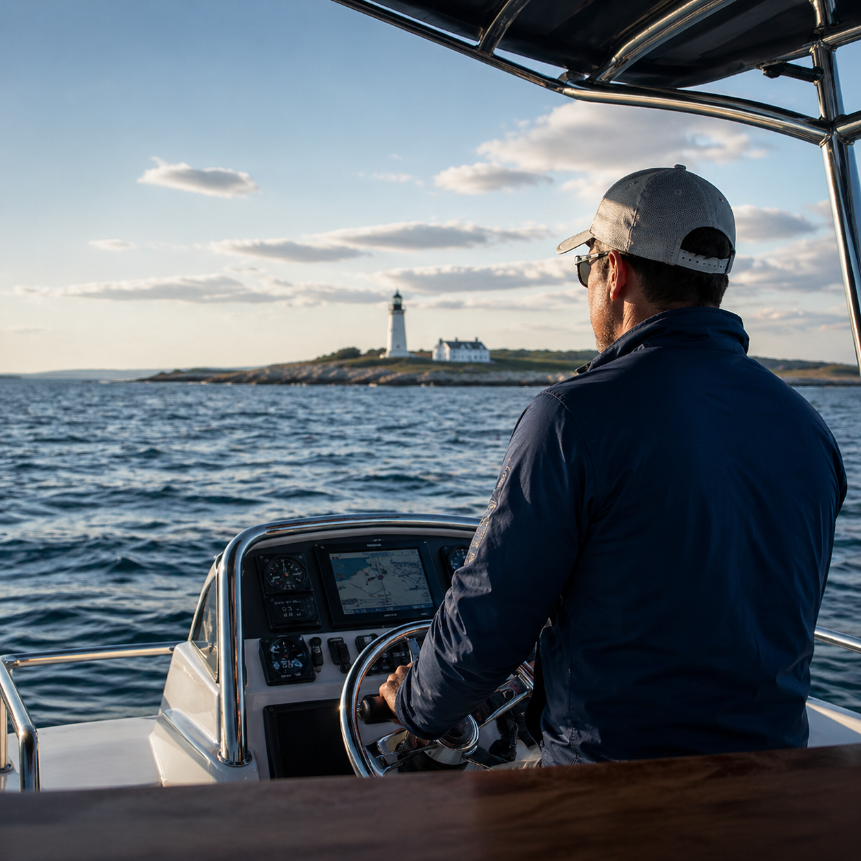 Man driving boat into distance image