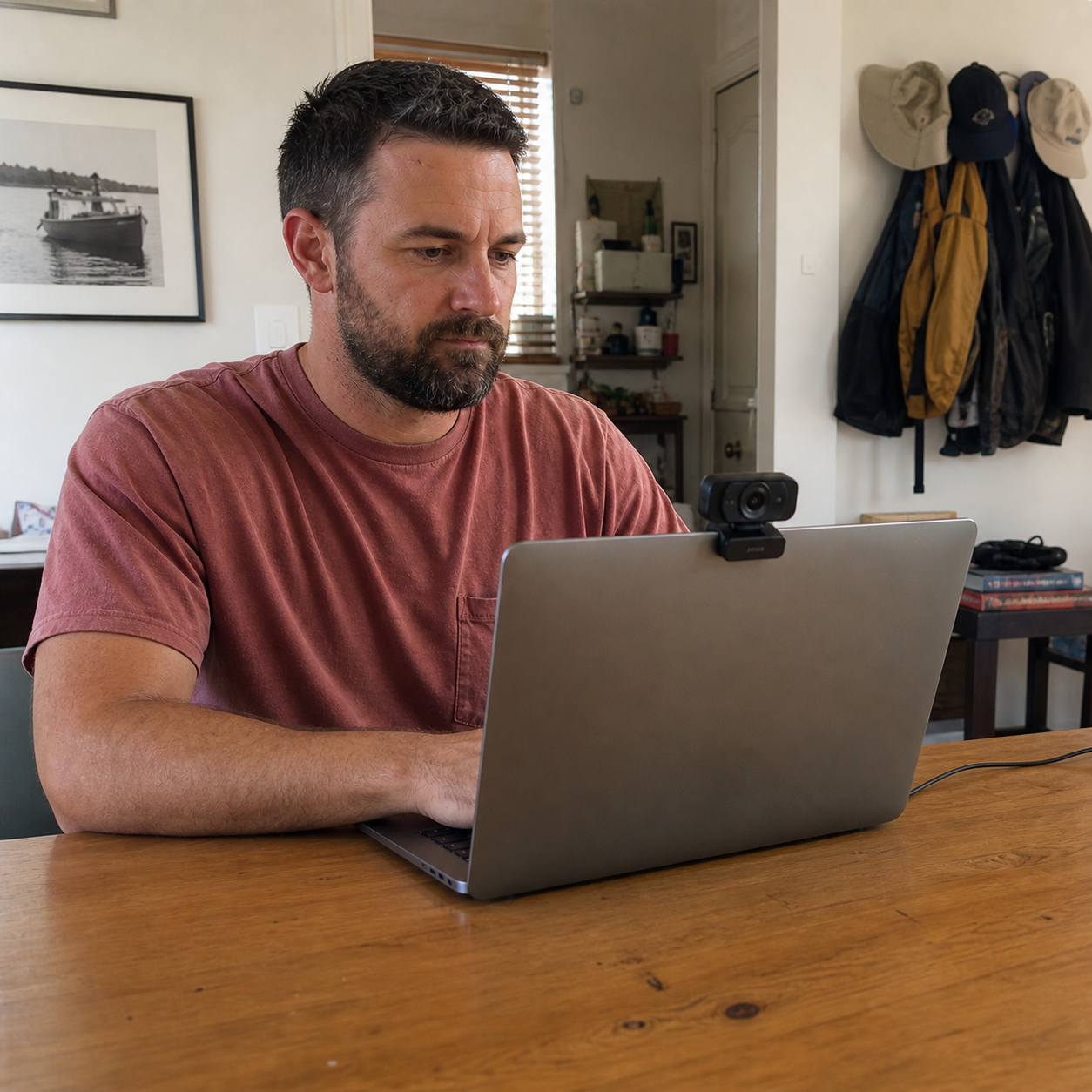 Man working on lap top image