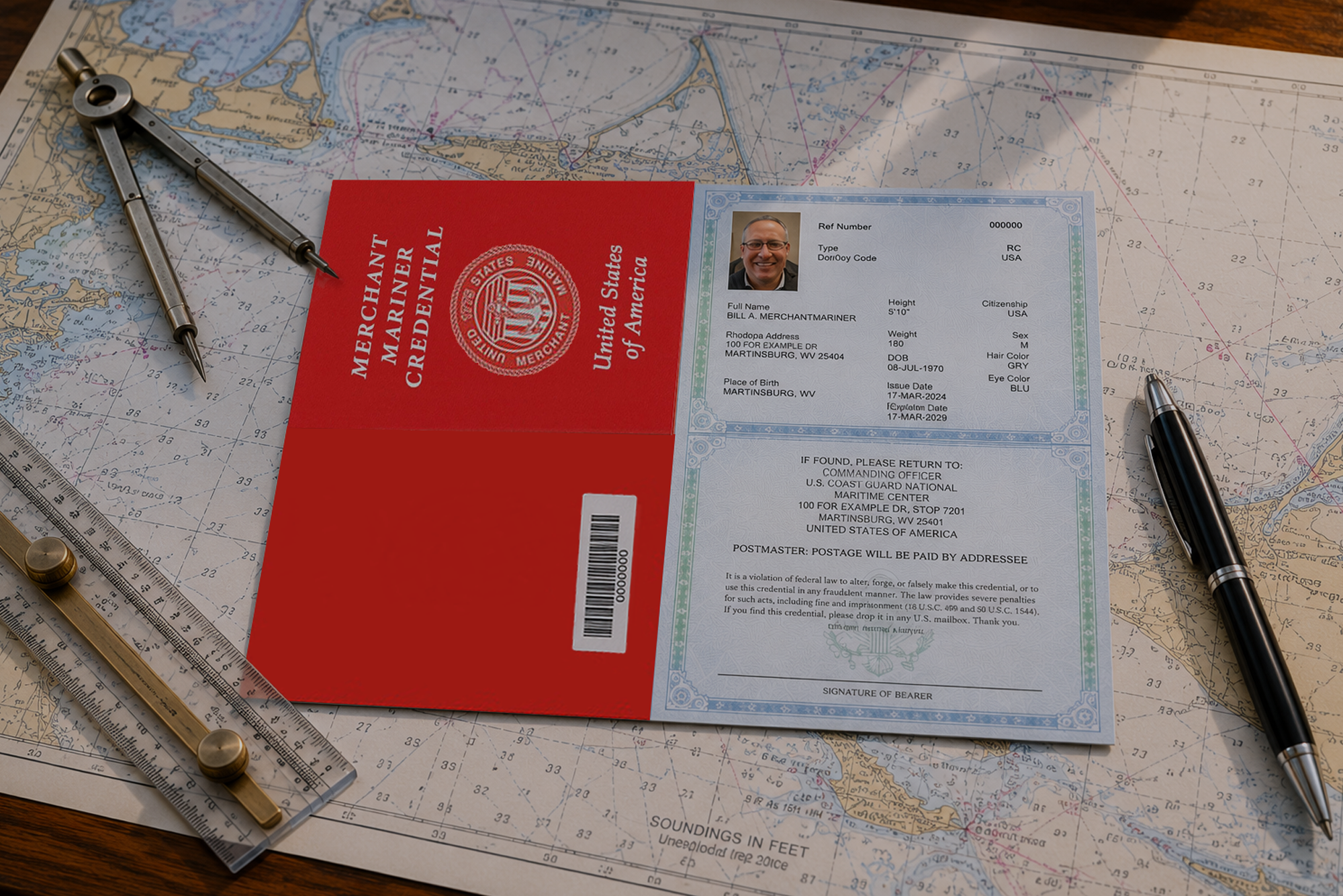 Merchant Mariner Credential on a chart with plotting tools ...