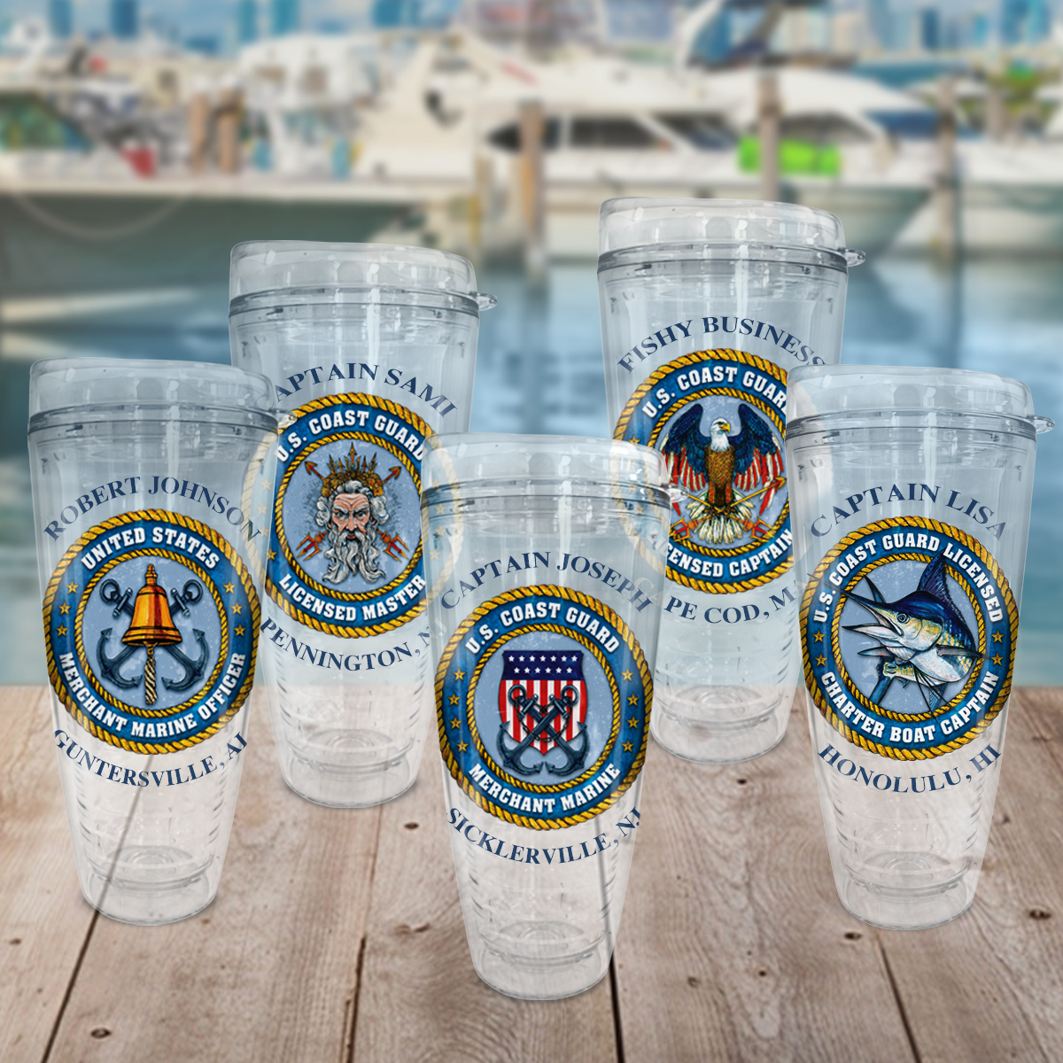 five personalized tumblers