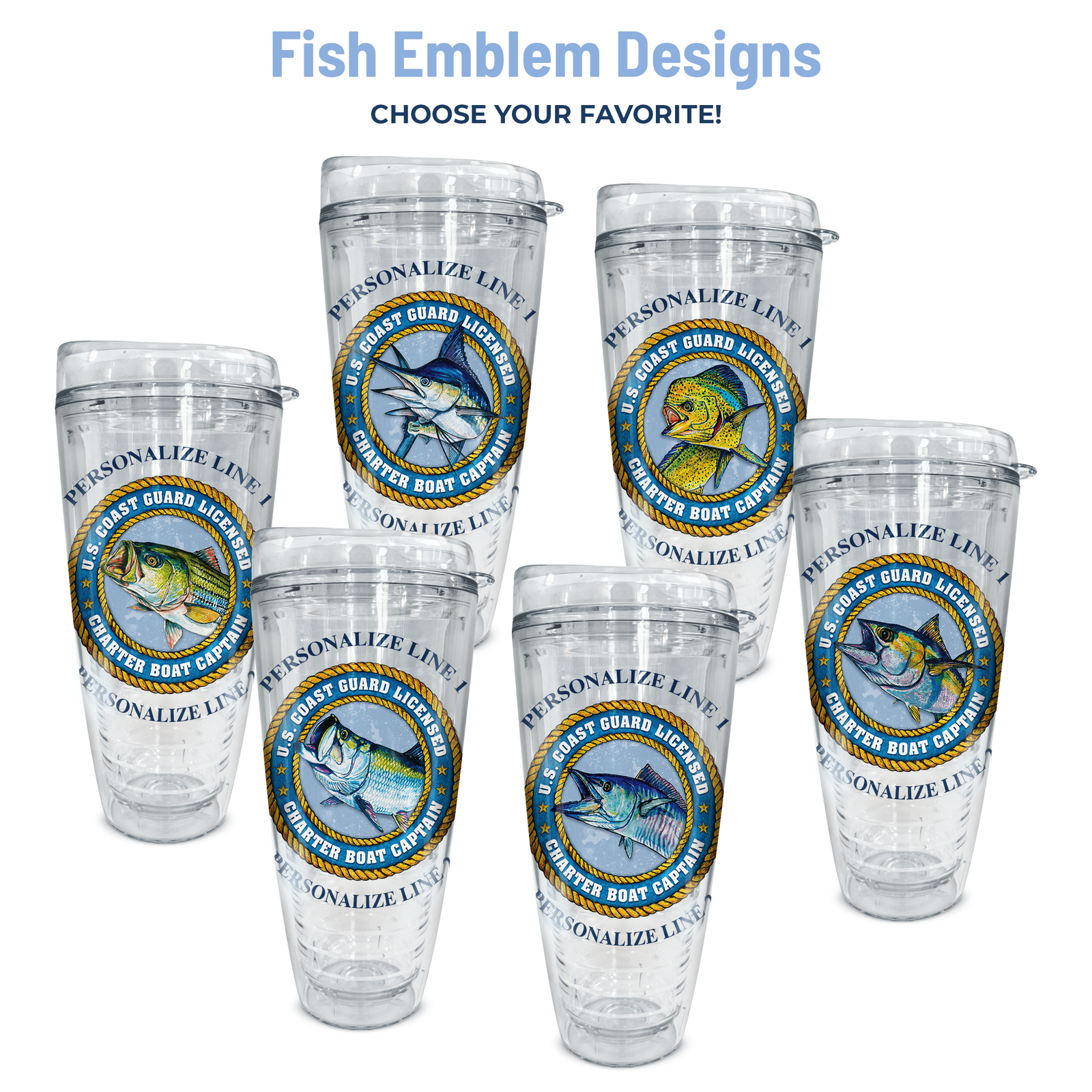 6 fish emblem designs for tumblers