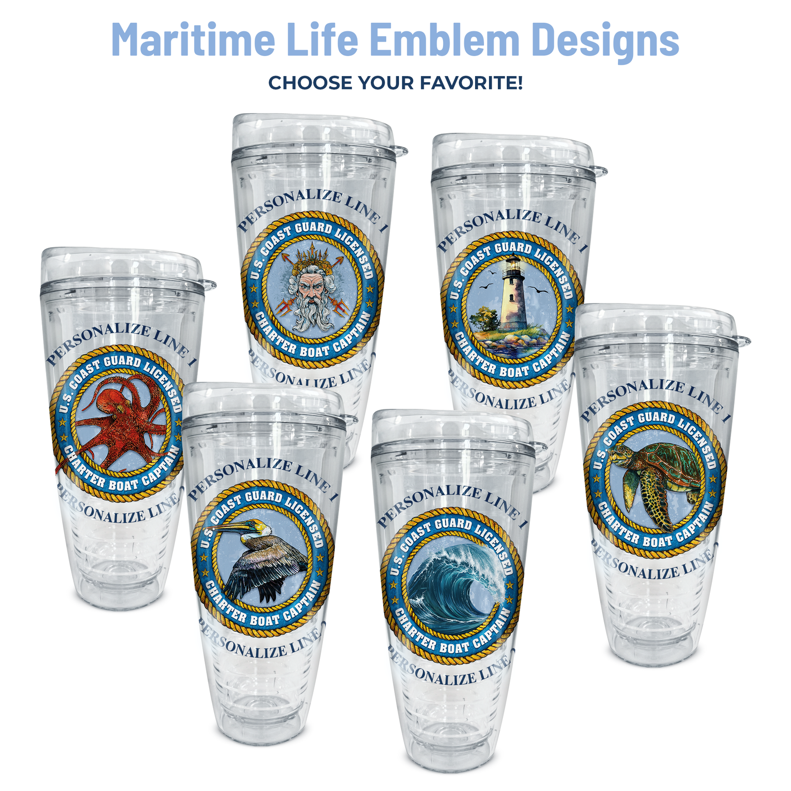 six maritime life emblem designs for tumblers