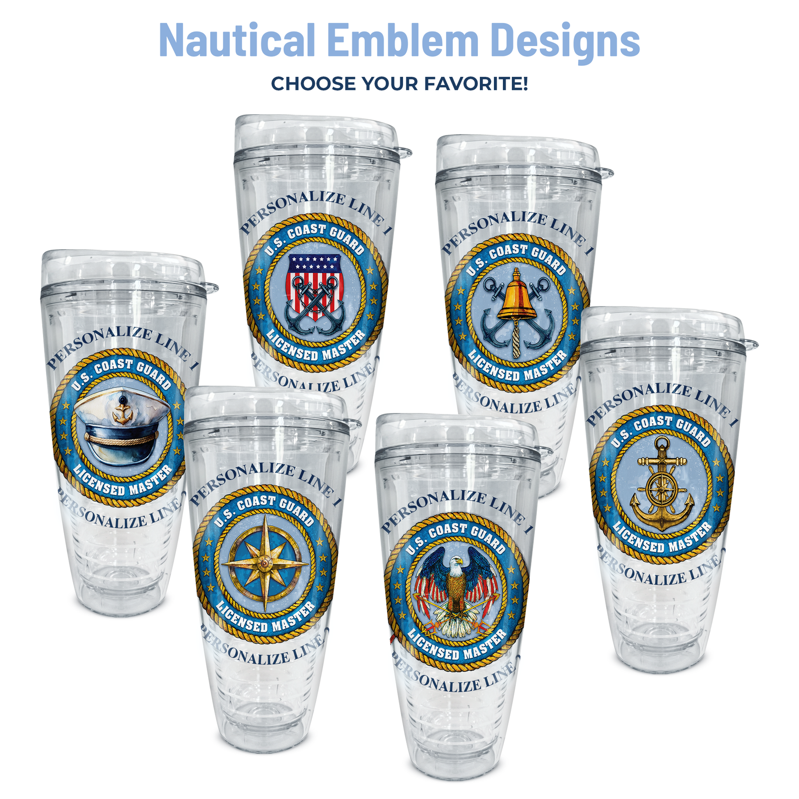 six nautical emblem designs for tumblers