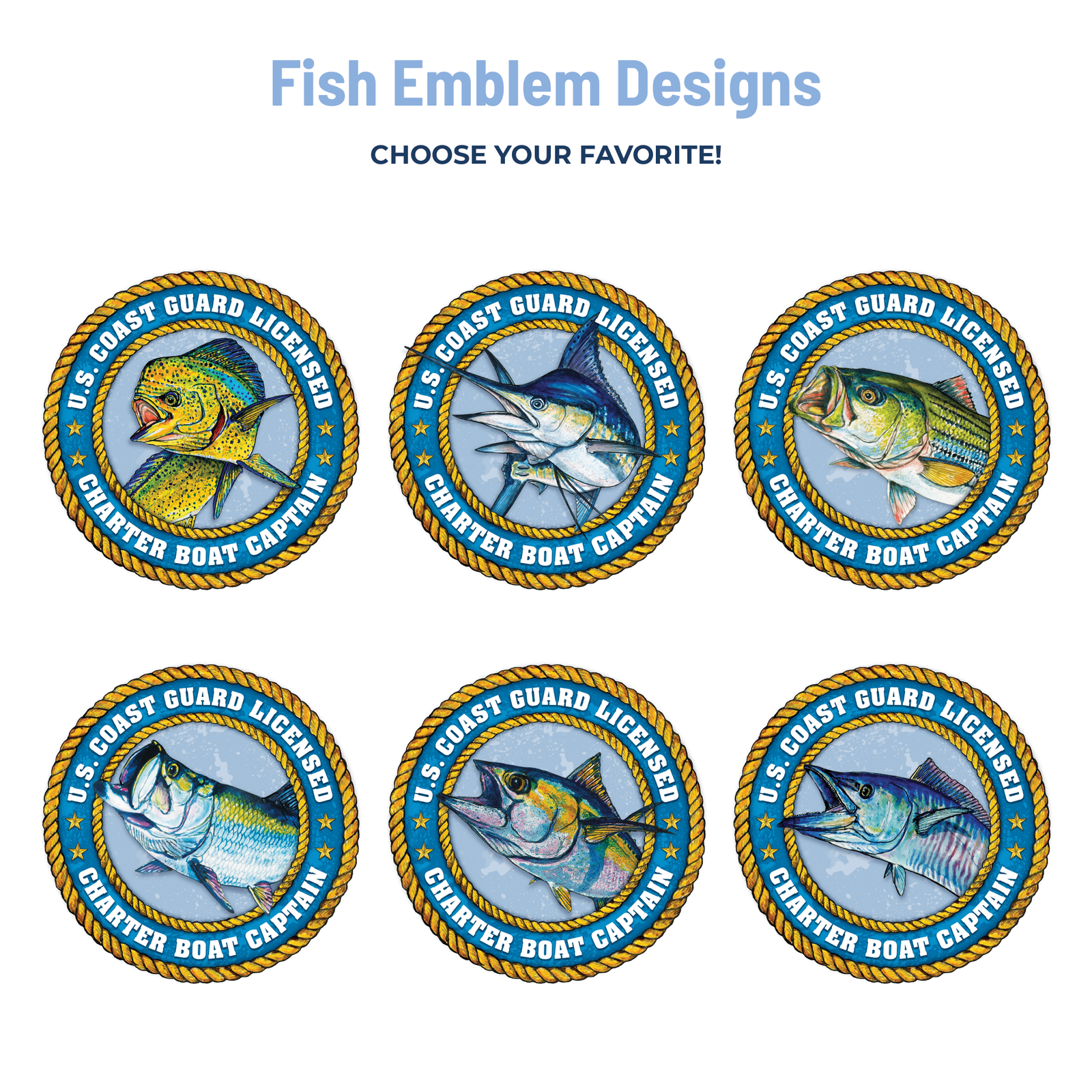 six fish emblem designs for tumblers