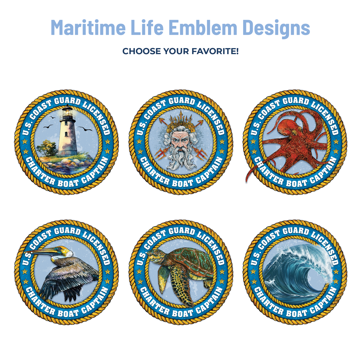 six maritime life emblem designs for tumblers