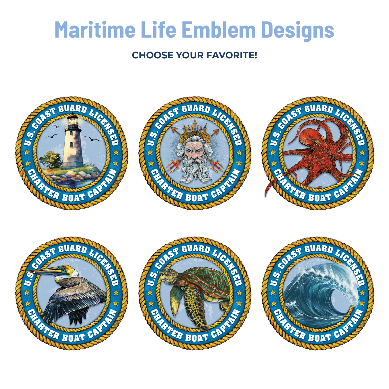 six maritime life emblem designs for tumblers
