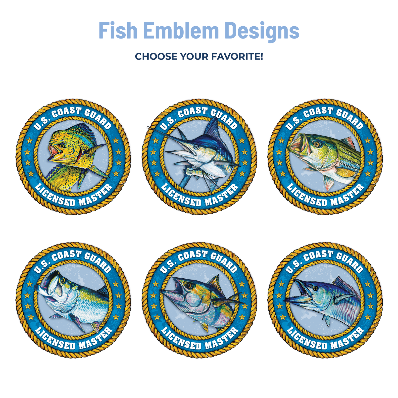 six fish emblem designs