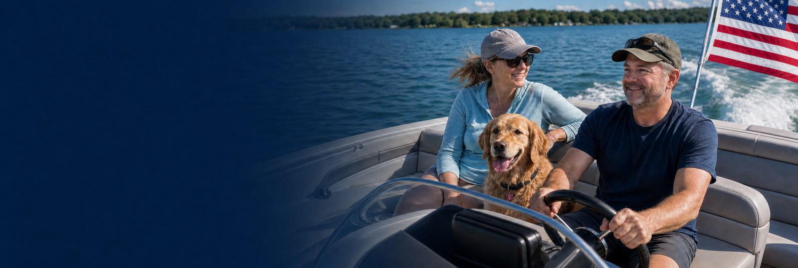 Cpouple with golden on boat banner image