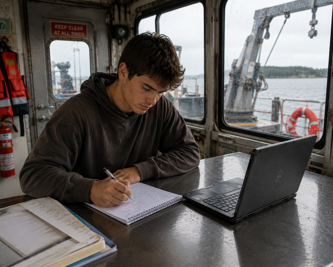 Guy with lap top and paper work image