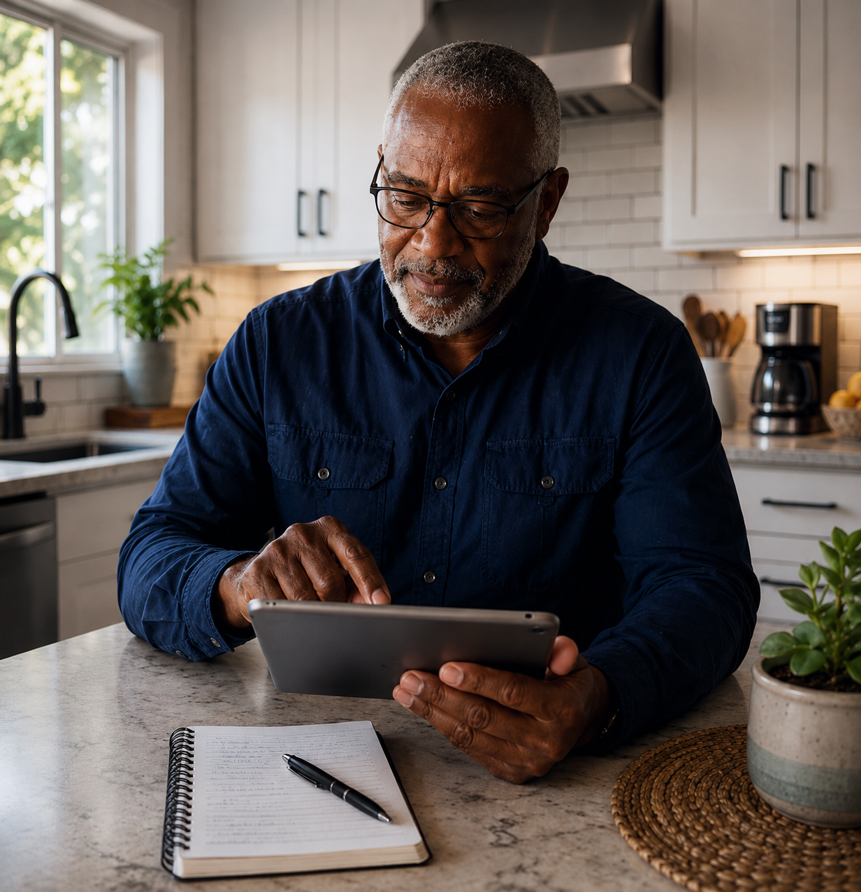 Man in kitchen with ipad image