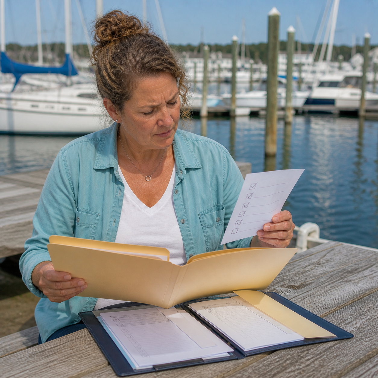 Woman sitting outside with folder image