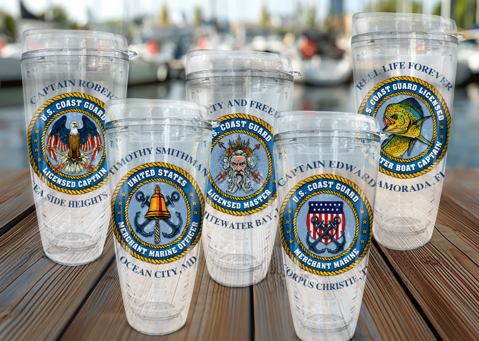 five personalized tumblers