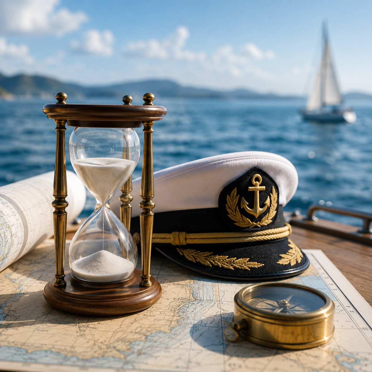 Hourglass and compass an hat image