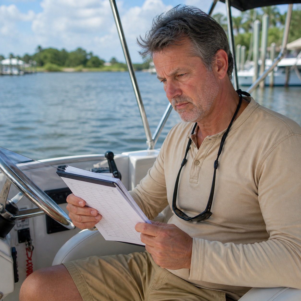 Man on boat with clip board image