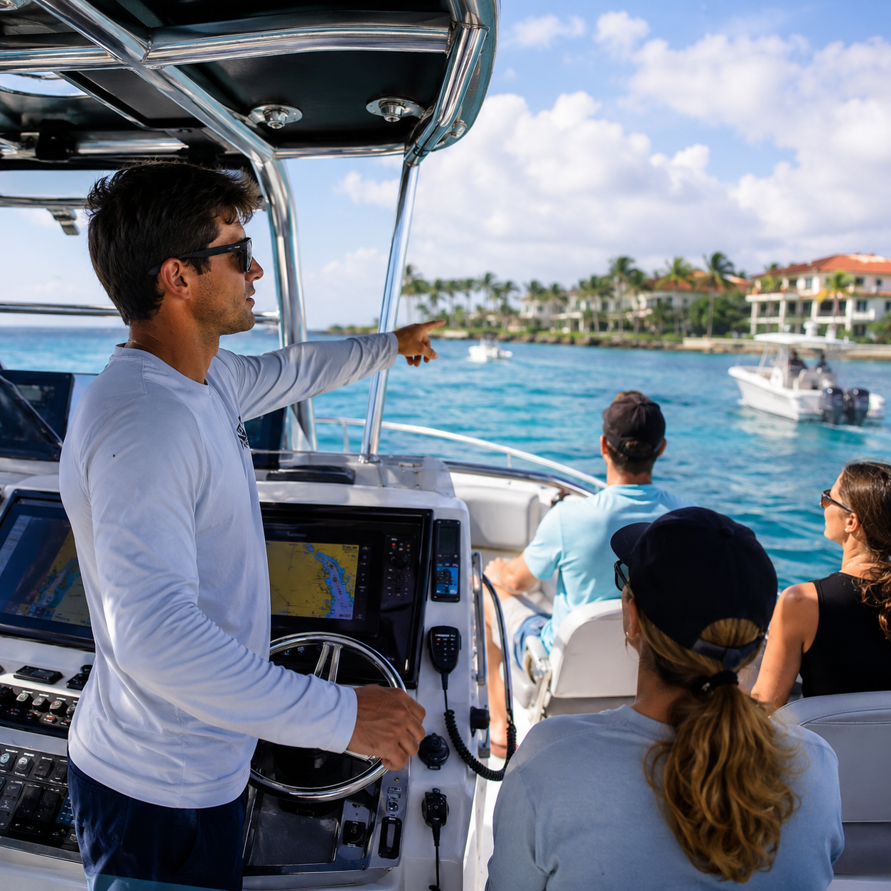 Man on boat sight seeng with passengers image