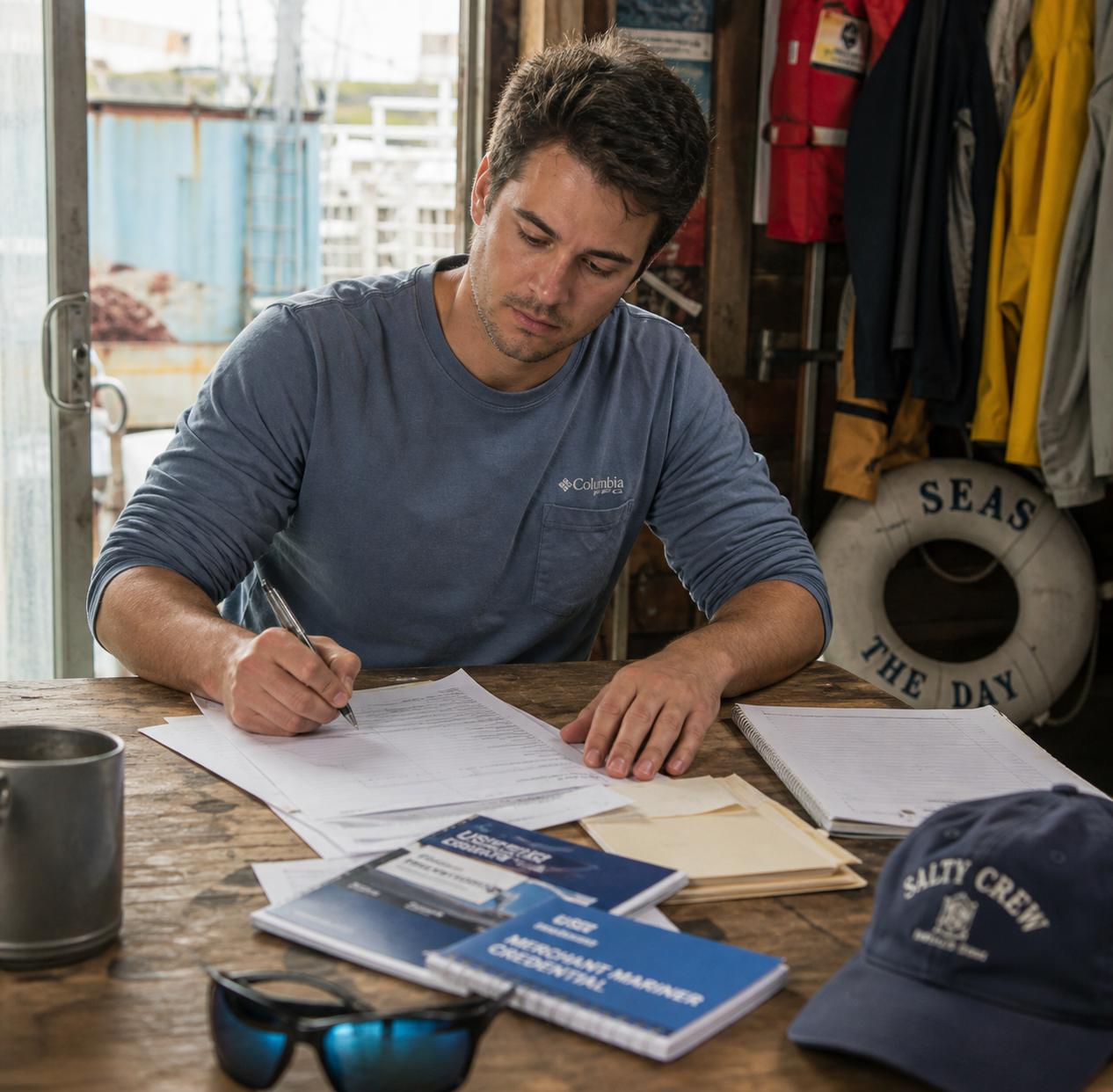 Man working on paper work image