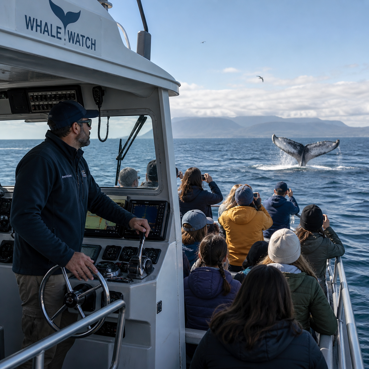 Whale watch with whale tail image