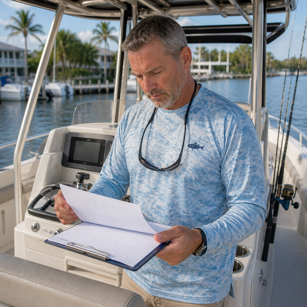 Man on boat with clip board image