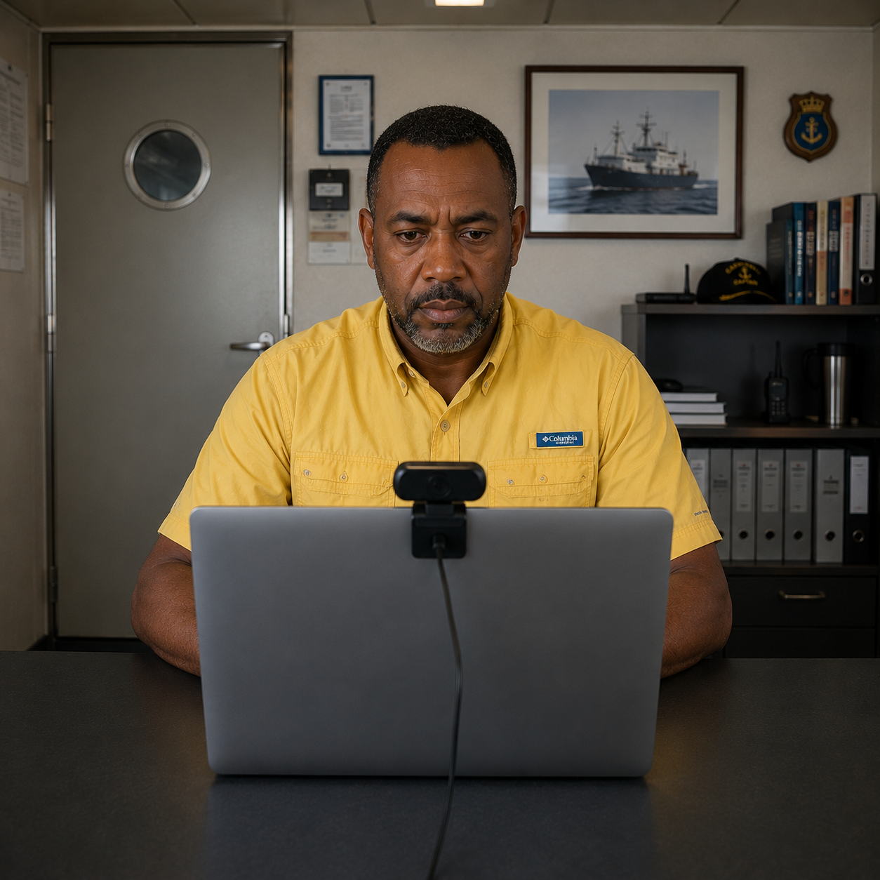 Man working on lap top image