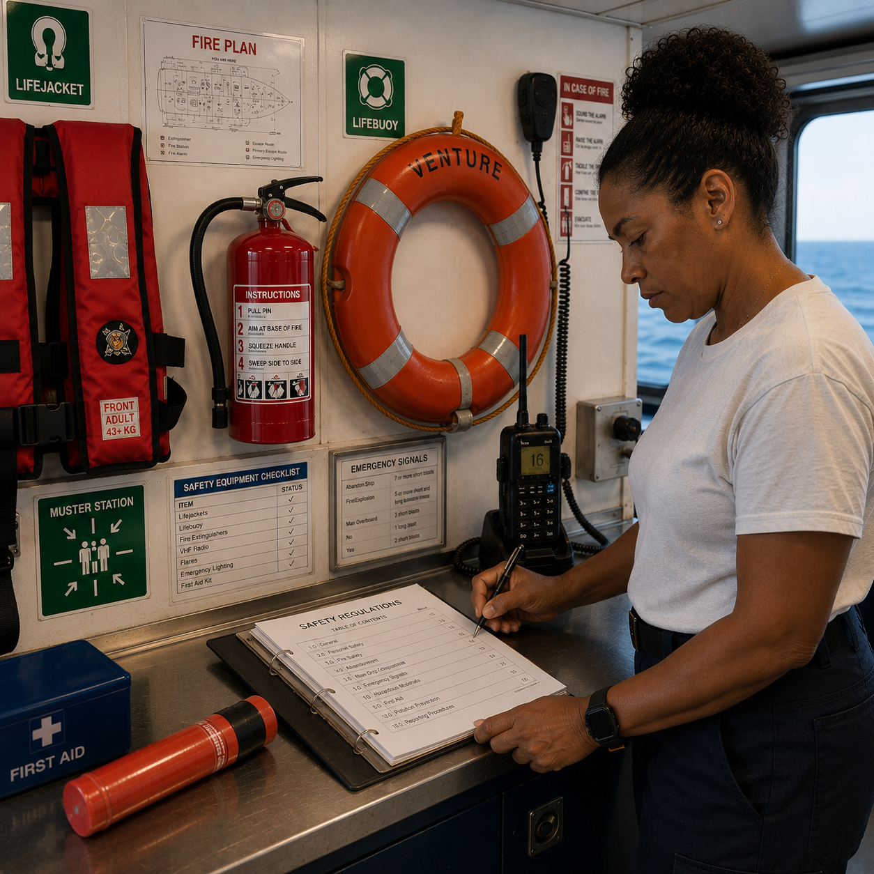 Woman working on a boat image