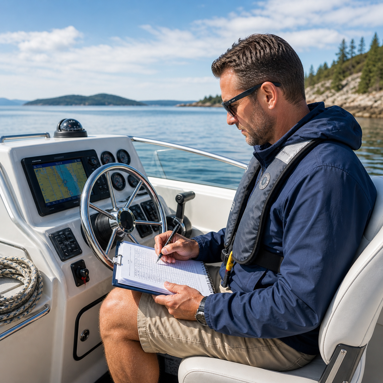 Man on boat with clip board image