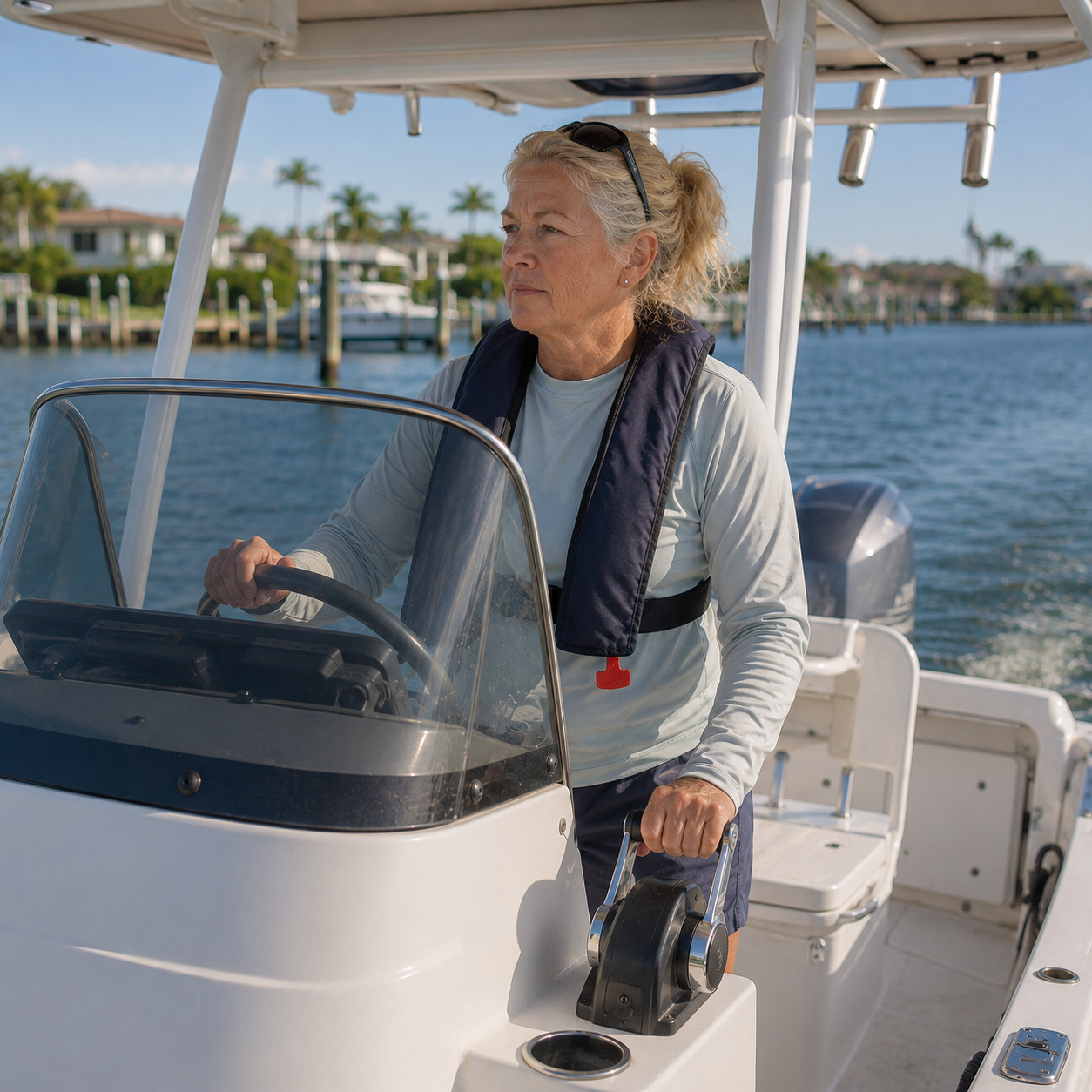 Woman driving boat image