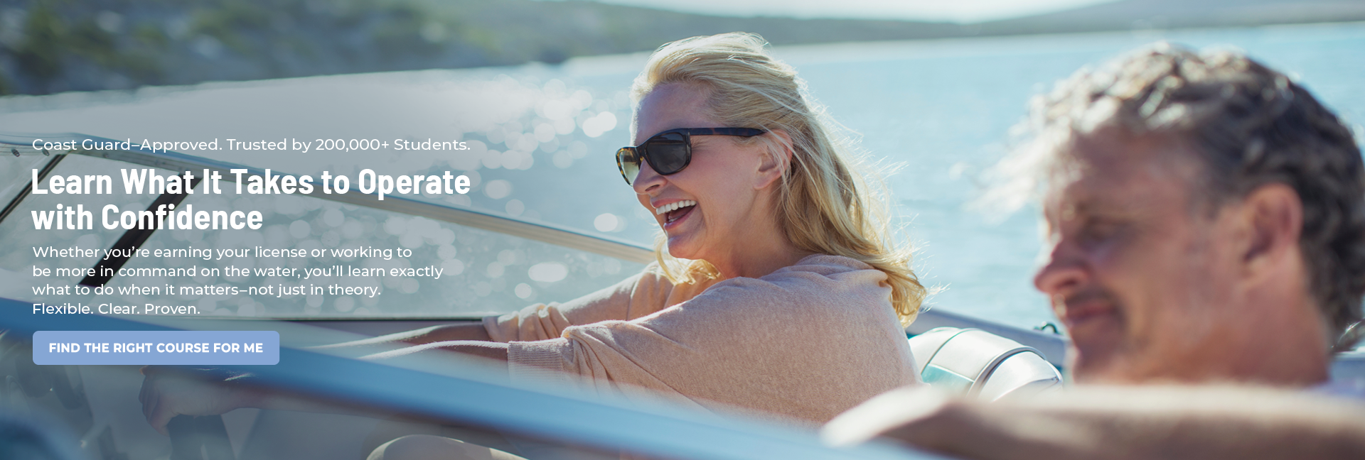 woman and man on boat banner