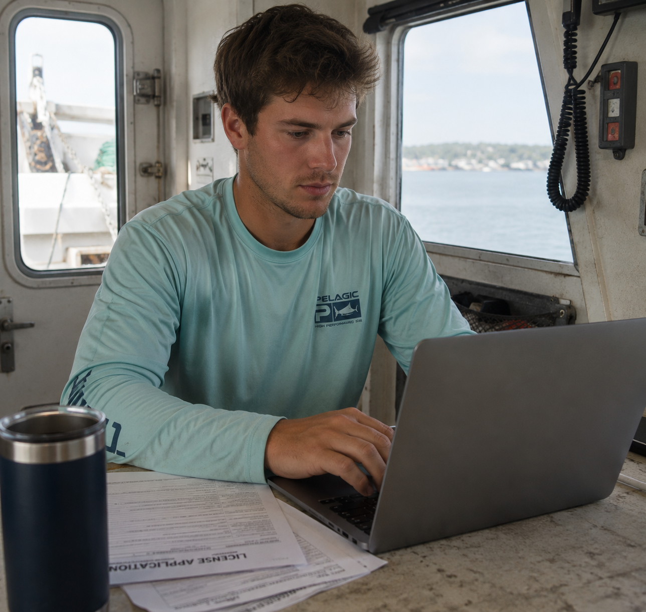 Man working on lap top image