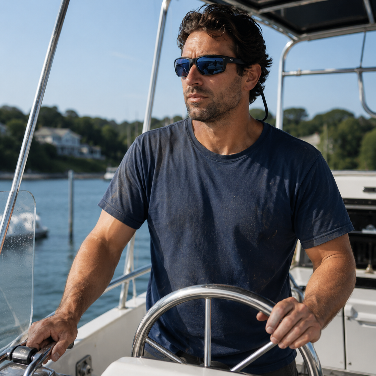 Man driving boat image