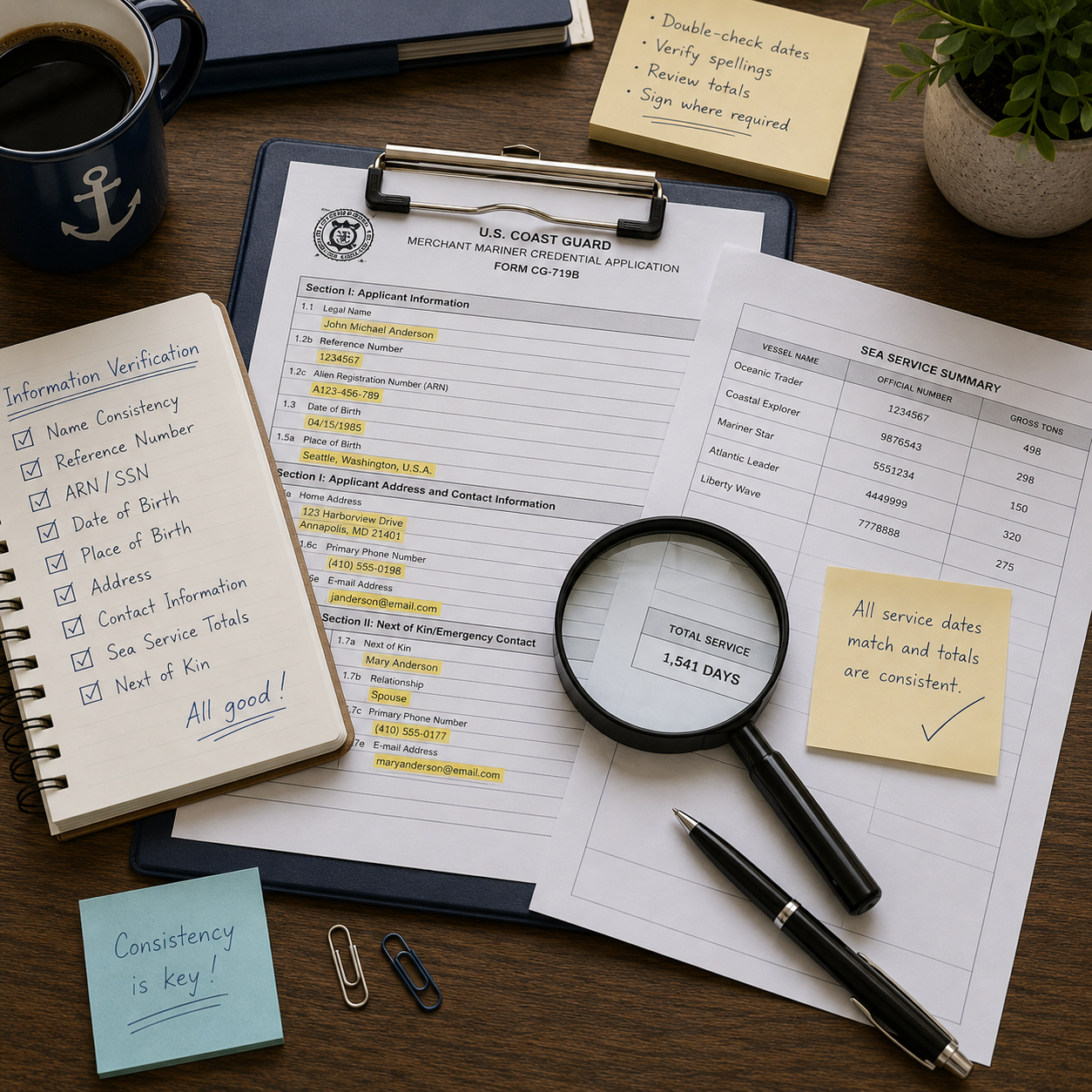 Clip board and magnifying glass image