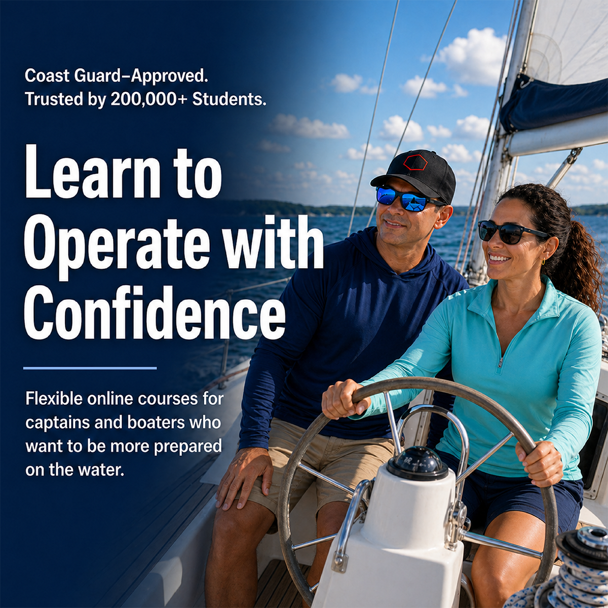 Couple driving boat  image