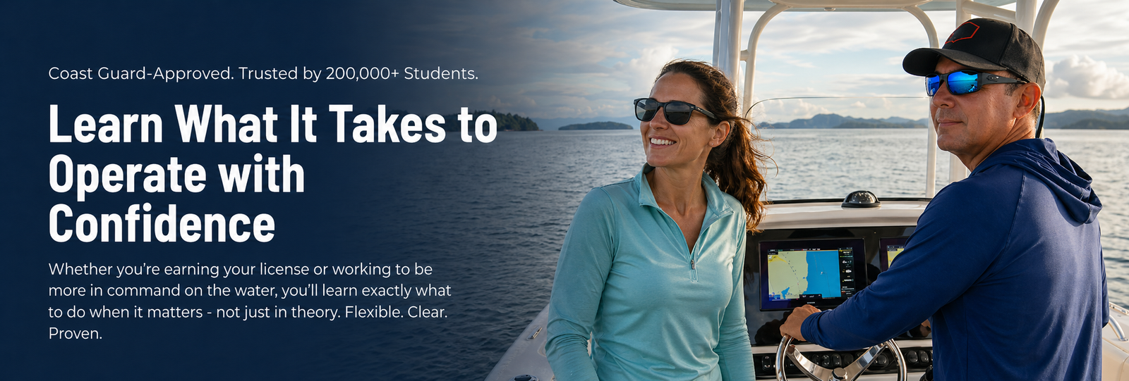 Couple driving a boat banner image