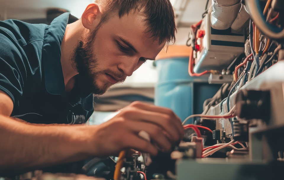 man fixing wires
