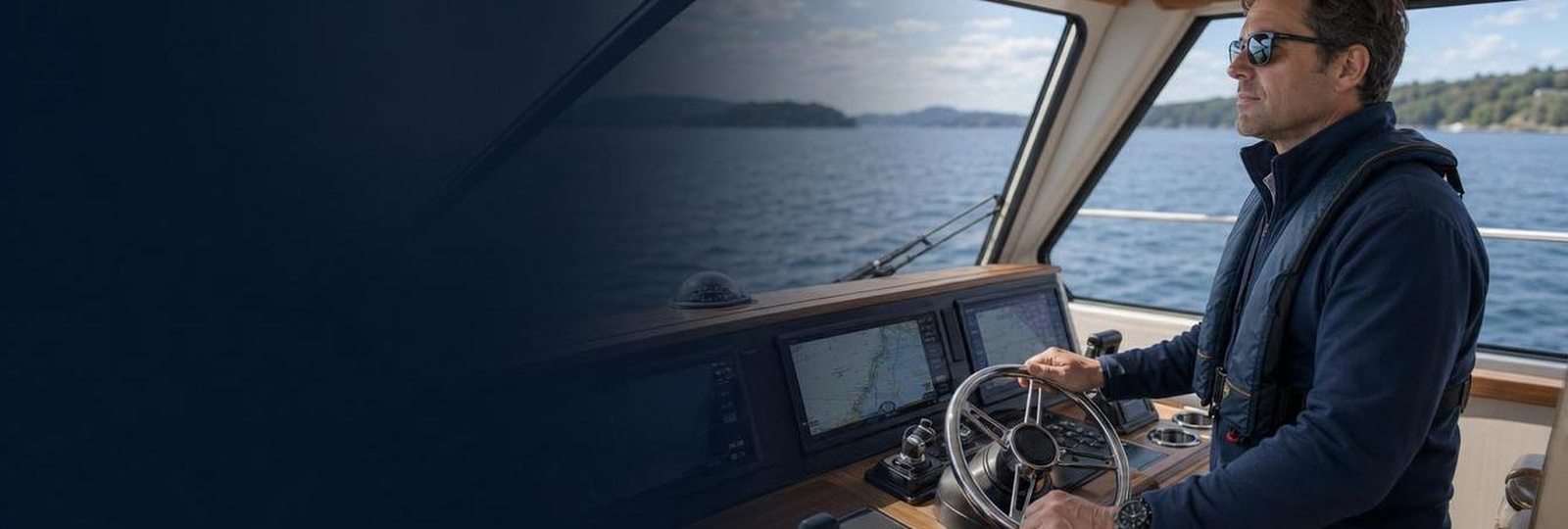 Man driving a boat banner image