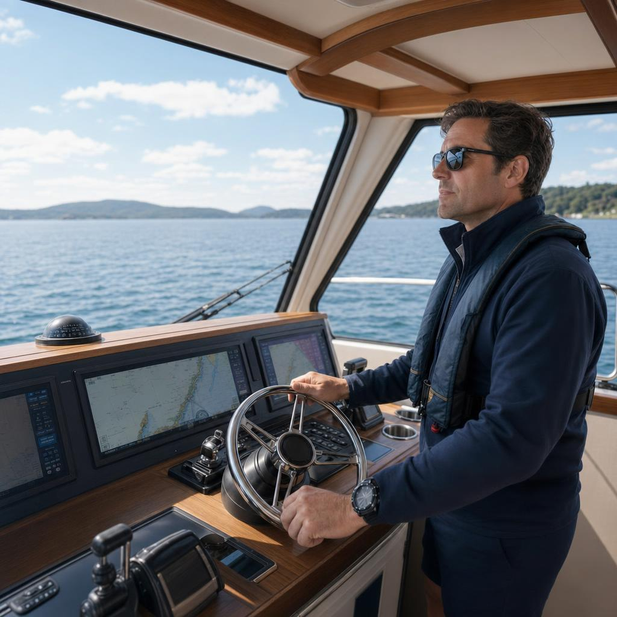 Man driving a boat image