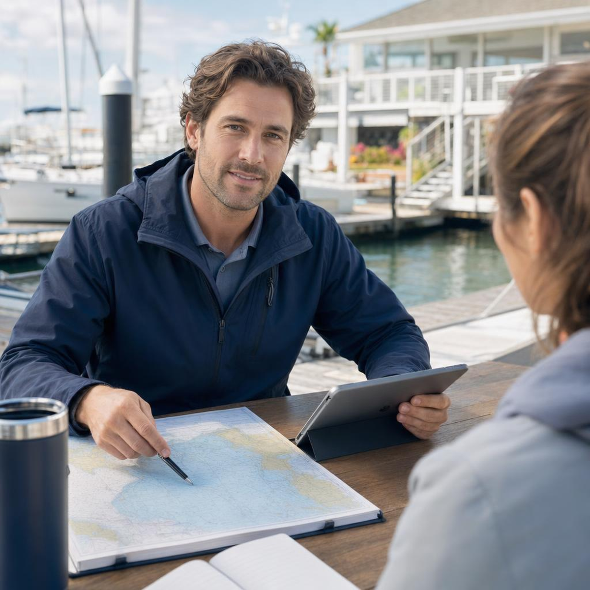 Man and woman charting image