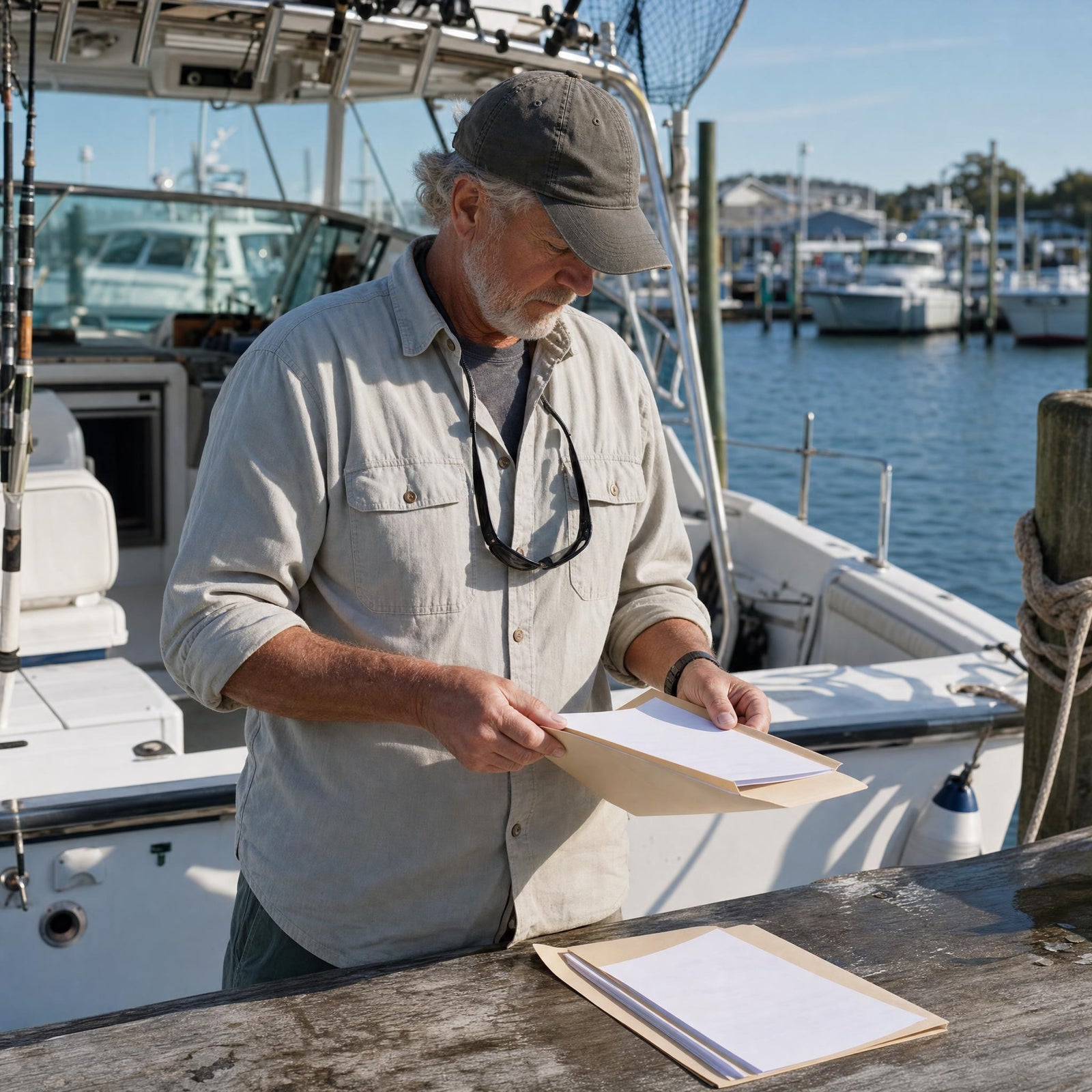 Man with files on dock image