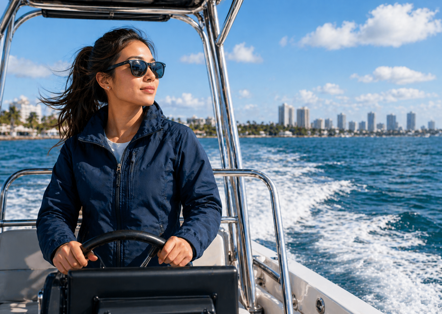 Woman driving boat image